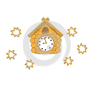 Vector illustration wooden cuckoo clock