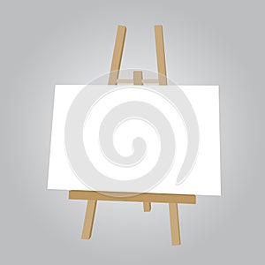 Vector illustration of wooden easel with blank white paper,