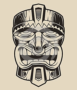 Vector illustration of a wooden tiki mask