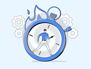 Vector illustration, work time management concept, quick response, people rush to do everything at work, time