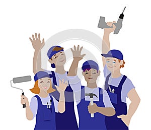 Vector illustration of working team, craftsmen. photo