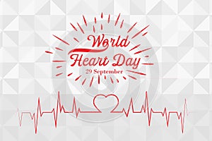 Vector illustration for World Heart Day 29 September with image of heart, and seamless cardiogram and heartbeat in multiple