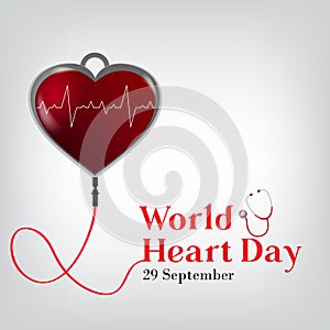 Vector illustration for World Heart Day 29 September with image of heart, and seamless cardiogram and heartbeat in multiple