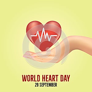 Vector illustration for World Heart Day 29 September with image of heart, and seamless cardiogram and heartbeat in multiple