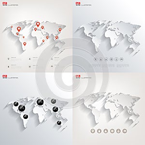 Vector illustration. World map concept. Travel and navigation. Banners set.