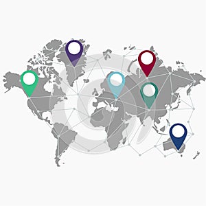 Vector illustration for world with pointers flat design