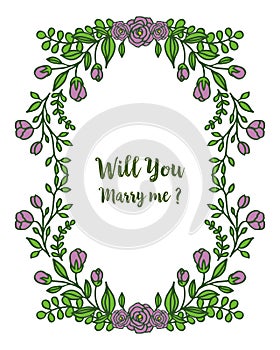Vector illustration writing will you marry me for ornate of purple wreath frames
