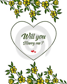 Vector illustration writing will you marry me with ornate of yellow wreath frames