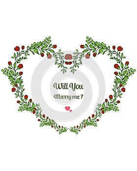 Vector illustration writing will you marry me with texture red wreath frame