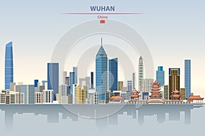 Vector illustration of Wuhan city skyline on colorful beautiful daytime background