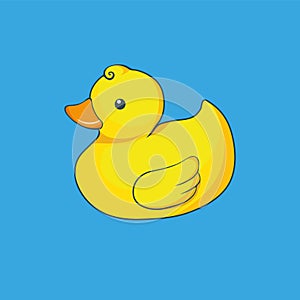 Vector illustration of yellow duck  isolated on blue background