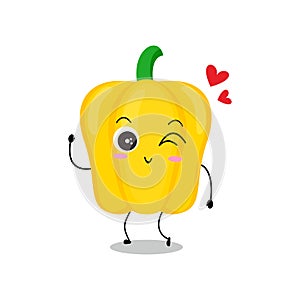 Vector illustration of yellow paprika character with cute expression, kawaii, chili pepper, lovely wink, smile