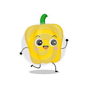 Vector illustration of yellow paprika character with cute expression, kawaii, chili pepper, happy, run