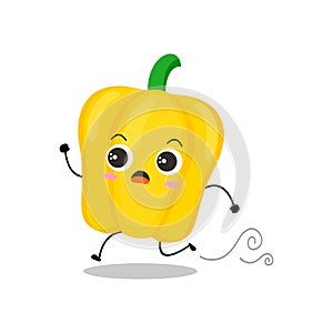 Vector illustration of yellow paprika character with cute expression, kawaii, chili pepper, run, panic