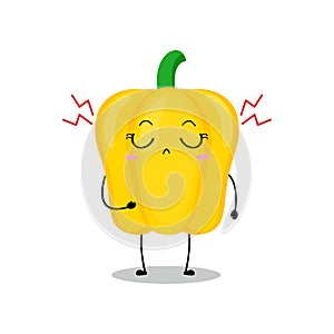 Vector illustration of yellow paprika character with cute expression, kawaii, chili pepper, sad, angry, upset