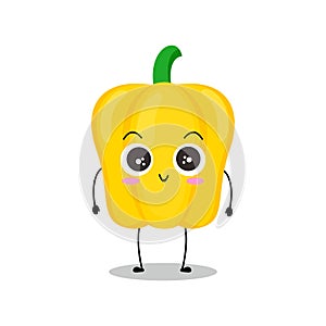 Vector illustration of yellow paprika character with cute expression, kawaii, chili pepper, smile, happy greeting