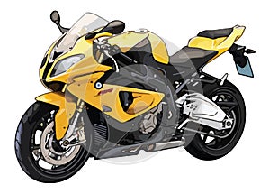 Vector illustration of a yellow superbike motorcycle