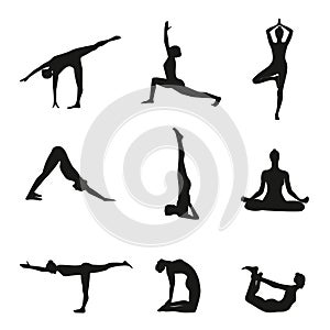 Vector illustration of Yoga poses silhouette.