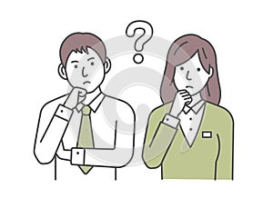 Vector Illustration of young businessman and businesswoman having a question