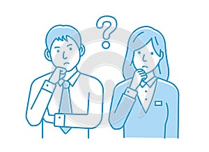 Vector Illustration of young businessman and businesswoman having a question