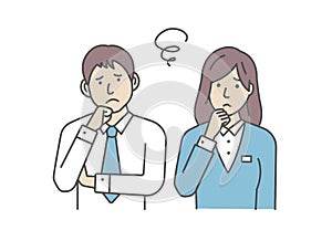 Vector Illustration of young businessman and businesswoman in trouble or confused