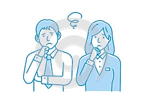 Vector Illustration of young businessman and businesswoman in trouble or confused