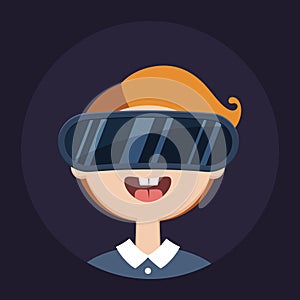 Vector illustration of young funny boy wearing virtual reality glasses