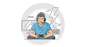 Gamer with Headset and Controller Vector Illustration