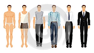 Vector illustration of young men in different clothes