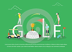 Vector illustration of young people playing Golf.