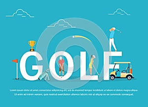 Vector illustration of young people playing Golf.