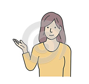 Vector illustration of a young woman introducing or navigating