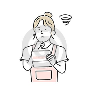 Vector illustration of a young woman looking at a bankbook and worried about money  inflation