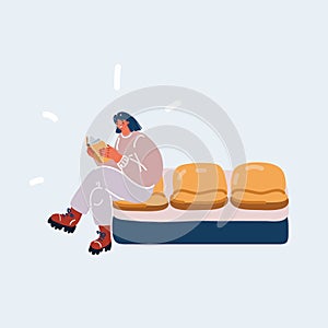 Vector illustration of Young woman waiting for her turn and reading