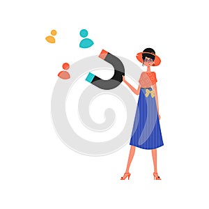 The girlfriend holds a draw card in his pass , which attracts affair. Trendy style, Vector Illustration