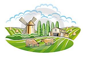 Landscape with mill and farm. Version