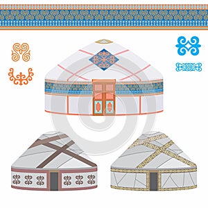 Vector illustration. Yurt-a traditional dwelling of nomads, a mobile home, with a set of ornaments