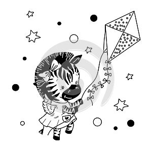 Vector illustration of a zebra with a kite