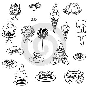 Vector illustration zentangl , doodle Cake, dessert. Meditative exercises. Coloring book anti stress for adults. Black photo