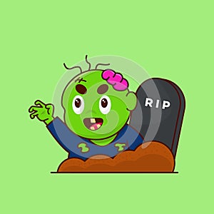 vector illustration of Zombie Rising from Grave