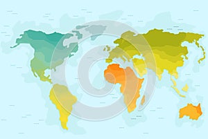 Vector illustrationof color world map for children. Continents America Europe Asia Africa