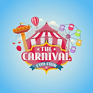 vector illustrations of carnival circus with tent and carousels