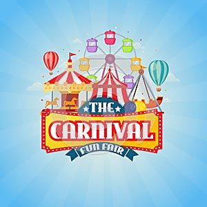 vector illustrations of carnival circus with tent and carousels