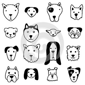 Vector cute dog face cartoon set