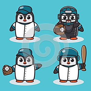 Vector illustrations of a cute Penguin Baseball Player.