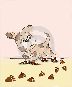 Vector illustrations cute spotted dog inherited dirty paws photo