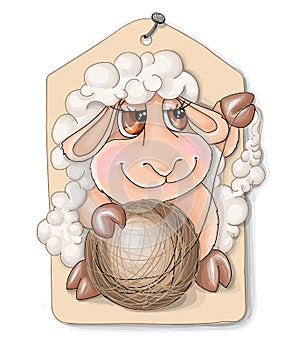 Vector illustrations cutelittle sheep witha ball of wool photo
