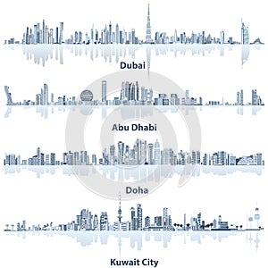 Vector illustrations of Dubai, Abu Dhabi, Doha and Kuwait city skylines photo