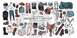 Vector illustrations on the equestrian equipment theme