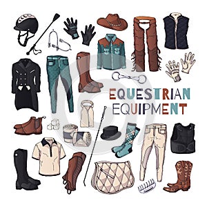 Vector illustrations on the equestrian equipment theme